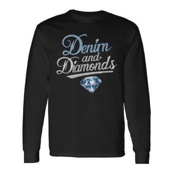 Denim And Diamonds Trendy Fashion Style Long Sleeve T-Shirt | Seseable UK