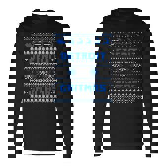 Detroit Michigan Ugly Christmas Sweater Party 313 Long Sleeve T-Shirt | Mazezy