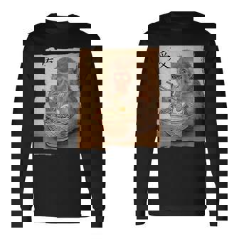 Divertido Macaco Japonés Comiendo Ramen Mono Kawaii Japonés Camiseta de manga larga - Regaloses