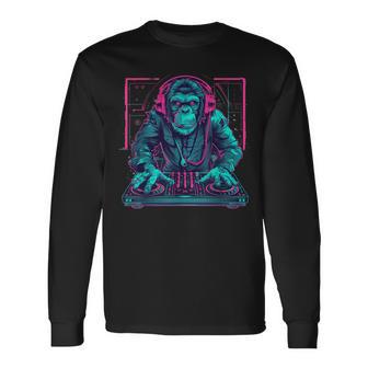 Dj Monkey House Beatmaker Edm Turntable Dj Monkey Techno Long Sleeve T-Shirt - Thegiftio UK