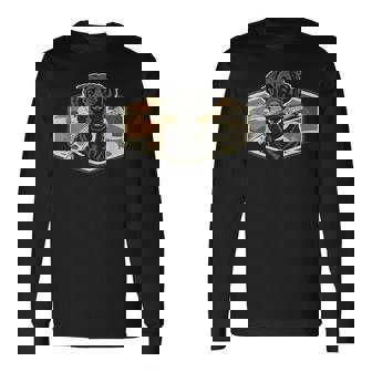 Dog Black Lab With Deer Antler Camouflage Hunting Season Long Sleeve T-Shirt - Thegiftio