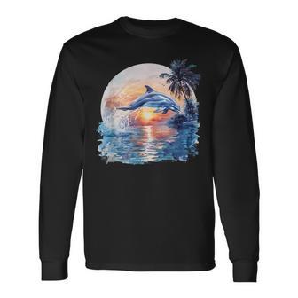 Dolphin Sunset Ocean Sea Dolphin Sea Ocean Animal Lover Long Sleeve T-Shirt - Thegiftio UK