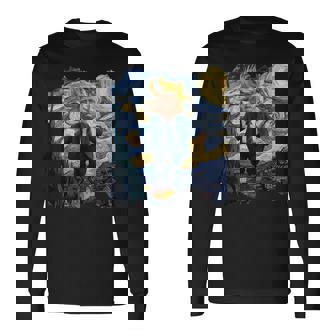 Donald Trump Presidentean Gogh Arte Pintura Estrella Cielo Noche Camiseta de manga larga - Regaloses