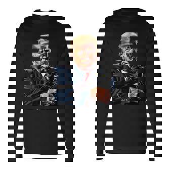 Donald Trump Tenant Un Chat Graphique Drôle Meme Politique 2024 T-shirt à manches longues - Cadeauxyz