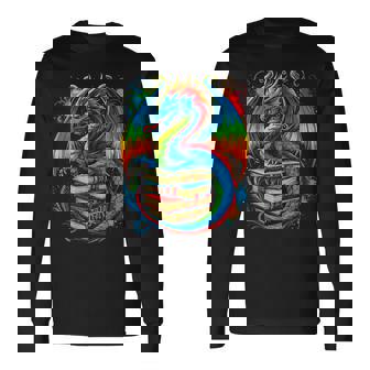 Dragon Reading Colorful Fantasy Book Lover Long Sleeve T-Shirt | Seseable FR