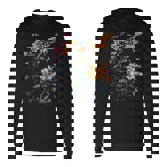 Dragonfly Flower Insect Lover Long Sleeve T-Shirt - Monsterry