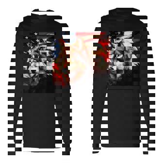 Drapeau Américain 2024 Loup Aigle À Tête Blanche Amoureux Du Nouvel An T-shirt à manches longues - Cadeauxyz