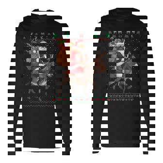 Drôle Père Noël Chevauchant Un Âne De Noël Animal De La Ferme T-shirt à manches longues - Cadeauxyz