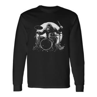Drummer Bigfoot Plays Drums Sasquatch Drumming Long Sleeve T-Shirt - Thegiftio UK
