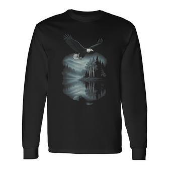 Eagle Retro Wildlife Nature Scene Forest Long Sleeve T-Shirt | Seseable CA