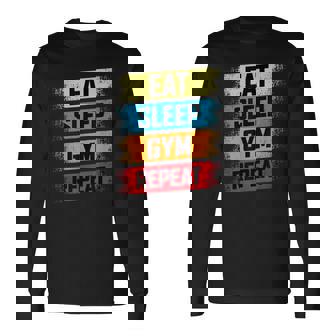 Eatleep Gym Repeat Divertido Entrenamiento Gimnasio Divertido Camiseta de manga larga - Regaloses