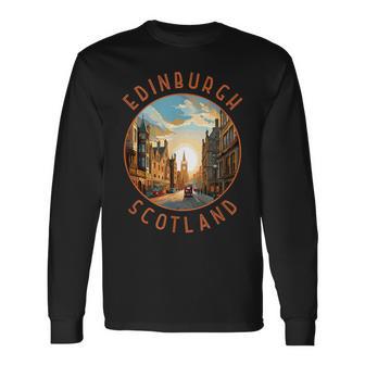 Edinburgh Scotland Retro Distressed Circle Travel Souvenir Long Sleeve T-Shirt - Thegiftio