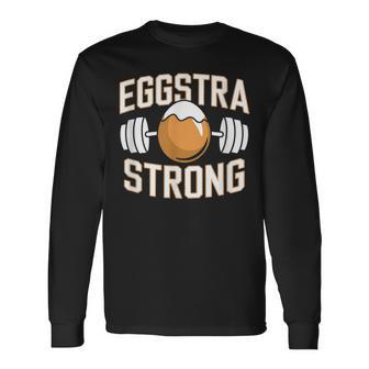 Eggstra Fuerte Huevo Divertido Culturismo Camiseta de manga larga - Regaloses