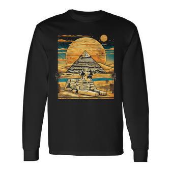 Egypt Sphinx And Pyramids Illustration Pharaoh Egyptian Long Sleeve T-Shirt - Thegiftio UK