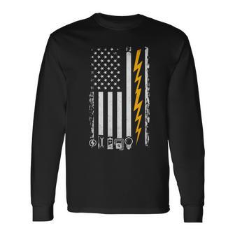 Electrician American Flag Electricians Tools Long Sleeve T-Shirt - Thegiftio UK