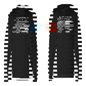 Enka Village NC Vintage US Flag Sunglasses Long Sleeve T-Shirt | Mazezy