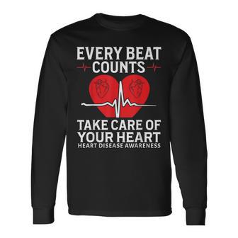 Every Beat Counts Heart Disease Awareness Heart Health Chd Long Sleeve T-Shirt - Thegiftio UK