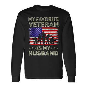 My Favorite Veteran Is My Husband American Flag Veterans Day Long Sleeve T-Shirt - Thegiftio UK