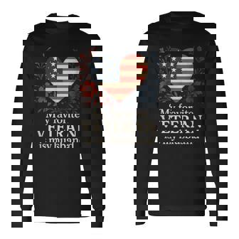 My Favorite Veteran Is My Husband Flag Love Long Sleeve T-Shirt | Mazezy