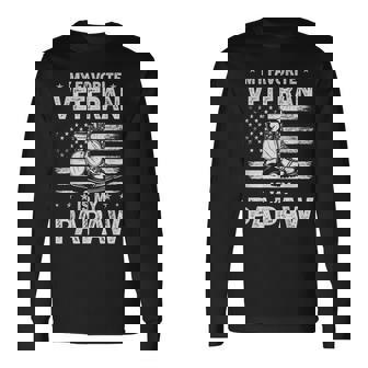 My Favorite Veteran Is My Papaw Veterans Day Usa Flag Long Sleeve T-Shirt - Thegiftio