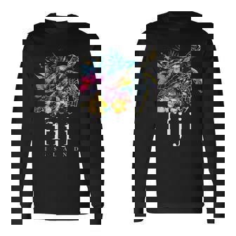 Fiji Islands Turtle Flowers Diving Surfer Souvenir Long Sleeve T-Shirt - Thegiftio