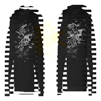 Fisherman Halloween Bass Fish Skull Skeleton Fishing Dad Long Sleeve T-Shirt - Thegiftio