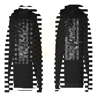 Fishing And Hunting American Flag Distressed Long Sleeve T-Shirt - Thegiftio