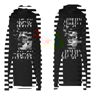 Here Fishy Fisherman Fishing Lover Cute Fish Worm Long Sleeve T-Shirt - Thegiftio