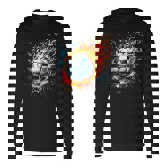 Flaming Soccer Ball On Fire Colorful Splash Sports Lover Fan Long Sleeve T-Shirt - Thegiftio