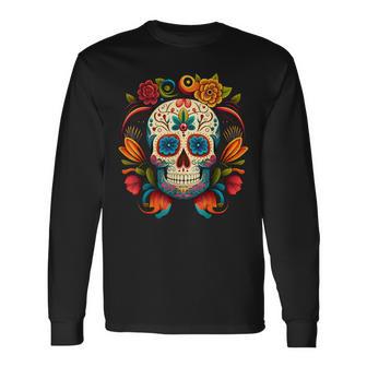 Fleurs Mexicainucre Crâne Dia De Los Muertos Cinco De Mayo T-shirt à manches longues - Cadeauxyz