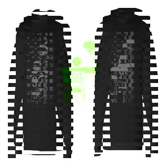 Football Number 99 Green Football Player Flag With Helmet Long Sleeve T-Shirt | Mazezy