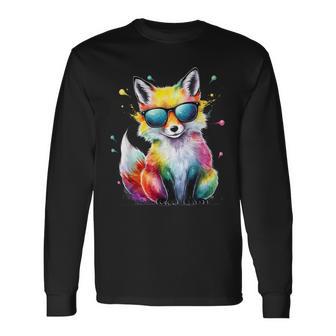 Fox Herren Damen Bunt Aquarell Fuchs Langarmshirts - Geschenkecke