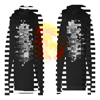 Fox Kawaii Kitsune Japanese Nine-Tailed Sakura Long Sleeve T-Shirt | Seseable CA