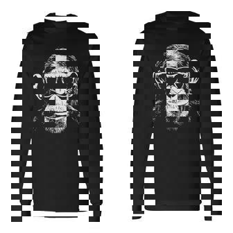 Chimpanzee Monkey Sunglasses Long Sleeve T-Shirt - Monsterry
