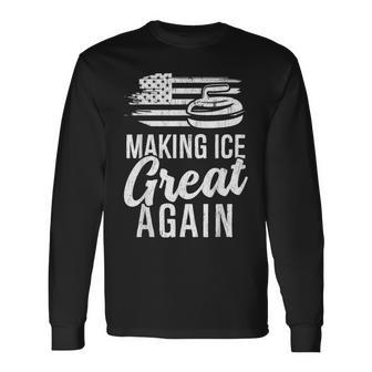 Curling Team Winter Sport Usa Patriotic Curler Long Sleeve T-Shirt - Thegiftio UK