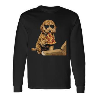 Dog Eating Pizza Goldendoodle Meme Long Sleeve T-Shirt | Mazezy