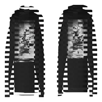 Dog French Bulldog Riding A Shark In Tornado Meme Long Sleeve T-Shirt | Seseable UK