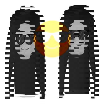 Emoticon Cool Smiling Face With Sunglasses Long Sleeve T-Shirt - Seseable