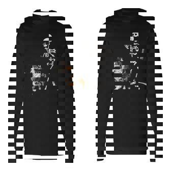 Halloween Australian Shepherd And Skeleton Long Sleeve T-Shirt - Thegiftio