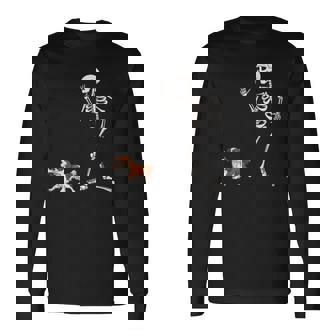 Halloween Cavalier King Charles Spaniel And Skeleton Long Sleeve T-Shirt | Seseable UK