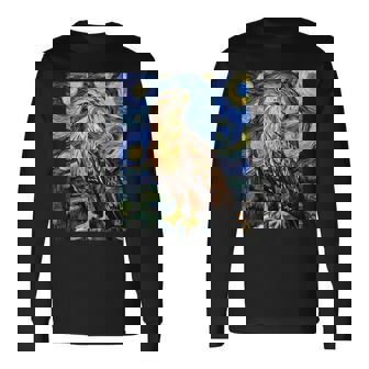 Hawk Graphic Bird Van Gogh Style Starry Night Long Sleeve T-Shirt | Mazezy