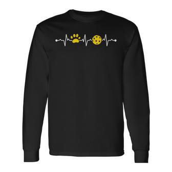 Pickleball Player Heartbeat Dog Paw Heartbeat Long Sleeve T-Shirt - Monsterry