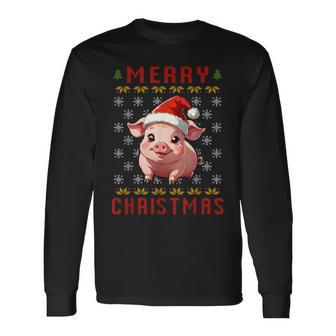 Pig Christmas Ugly Sweater Santa Hat Pig Lover Xmas Long Sleeve T-Shirt - Thegiftio