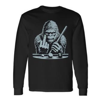 Retro Bigfoot Sasquatch Billiards Bassquatch Pool Long Sleeve T-Shirt - Thegiftio UK