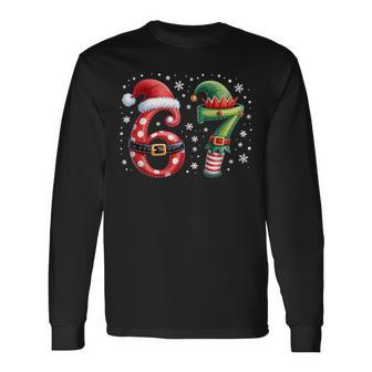 Six Seven 6 7 Meme Christmas Humor Santa Elf Number Long Sleeve T-Shirt - Thegiftio UK