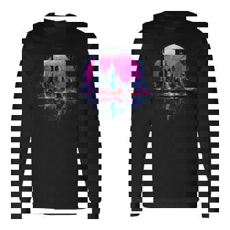 Futuristic Avant Garde Vaporwave Skyline Long Sleeve T-Shirt | Mazezy