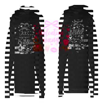 Galentine Gang Coquette Bow Aesthetic Pink Hearts Long Sleeve T-Shirt - Monsterry