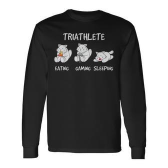 Gamer Triathlete Gaming Kitten Cat Playingideo Game Maglietta a maniche lunghe - Novitaregali
