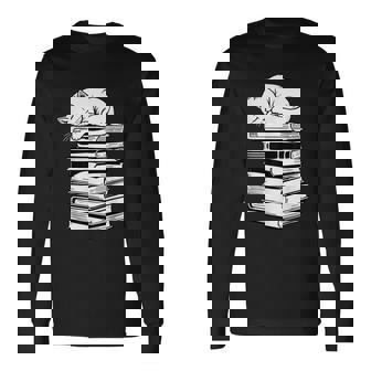 Gatto Addormentato Con Libri Carino Bibliofilo Divertente Topo Di Biblioteca Maglietta a maniche lunghe - Novitaregali