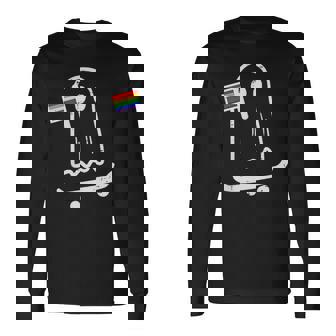 Gay Ghost Skateboard Rainbow Flag Lgbt Pride Skate Women Long Sleeve T-Shirt - Thegiftio